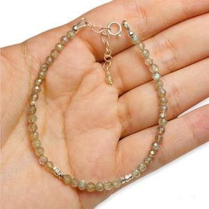 Genuine Labradorite Beaded Bracelet Dainty Sterling Silver Minimalist Jewelry